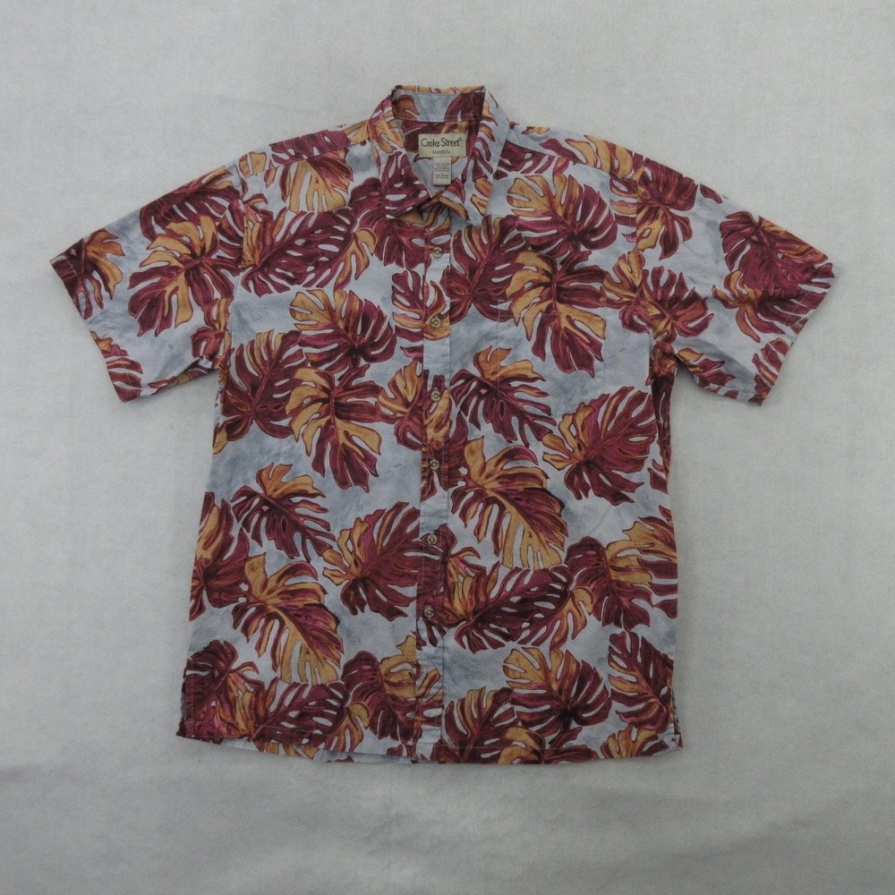 Cooke Street Hawaiian Shirt Mens XL Blue Leaf Cotton Tropical Aloha Button Up